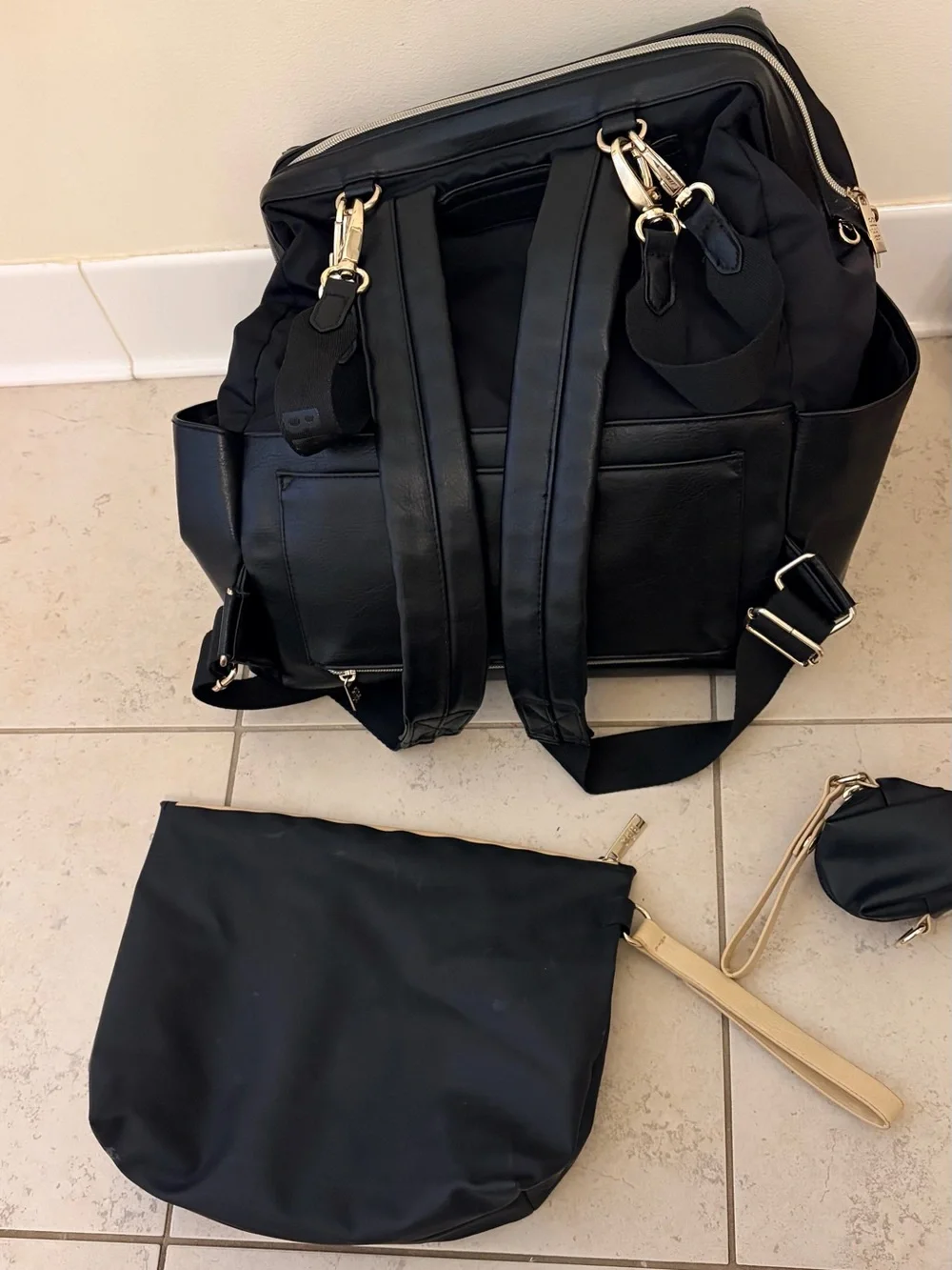 BEIS diaper bag backpack, black leather